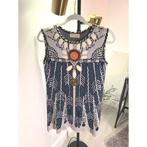 Cecilia Prado mini dress Anthropologie rare boho Knit tank Embellished beads med